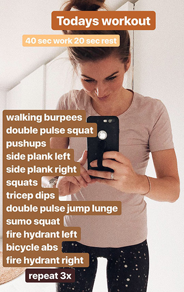 Instagram Story Bild: Todays Workout 40sec work 20 sec rest